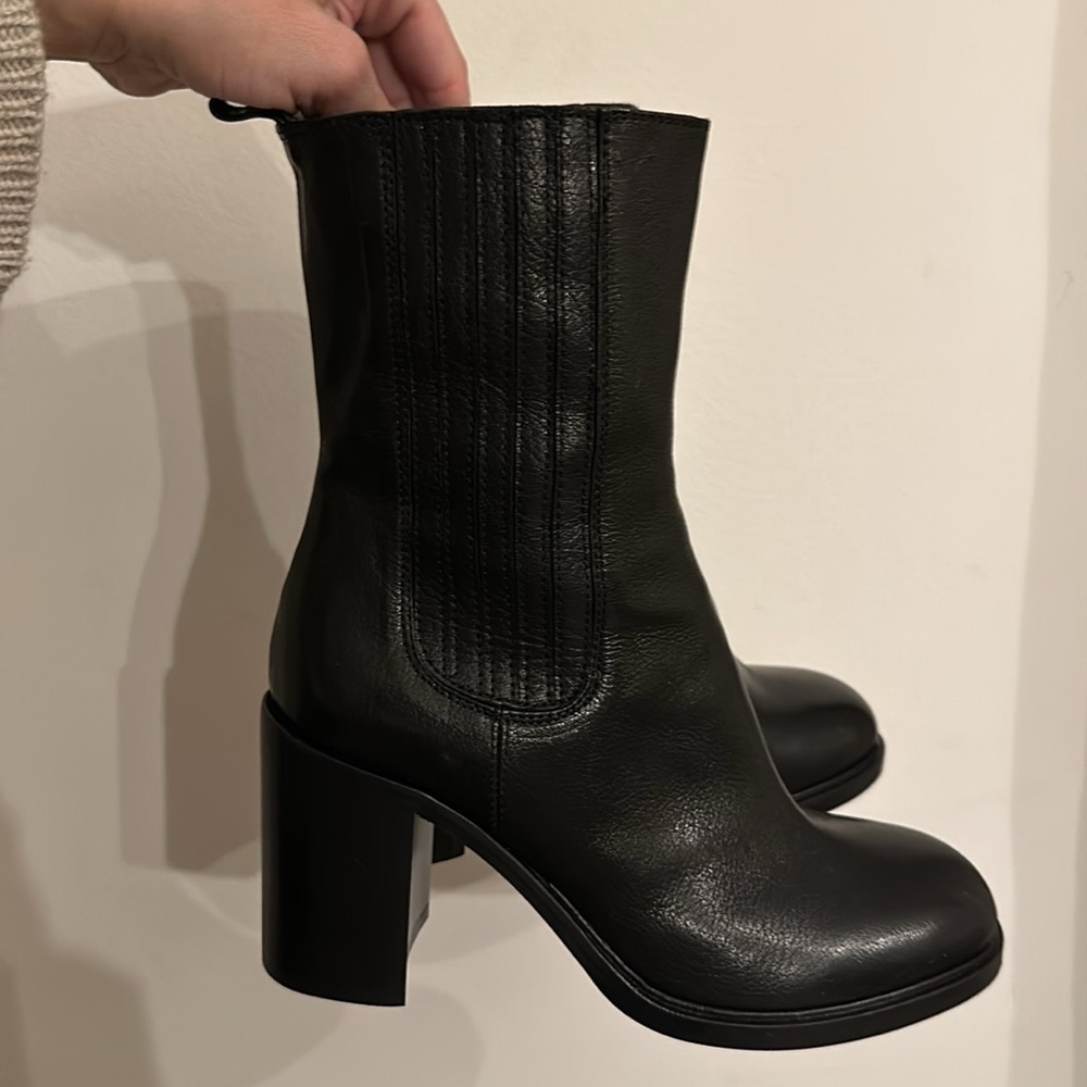 NWB No.6 Round toe leather heel boot 9.5 Black - Picture 4 of 12